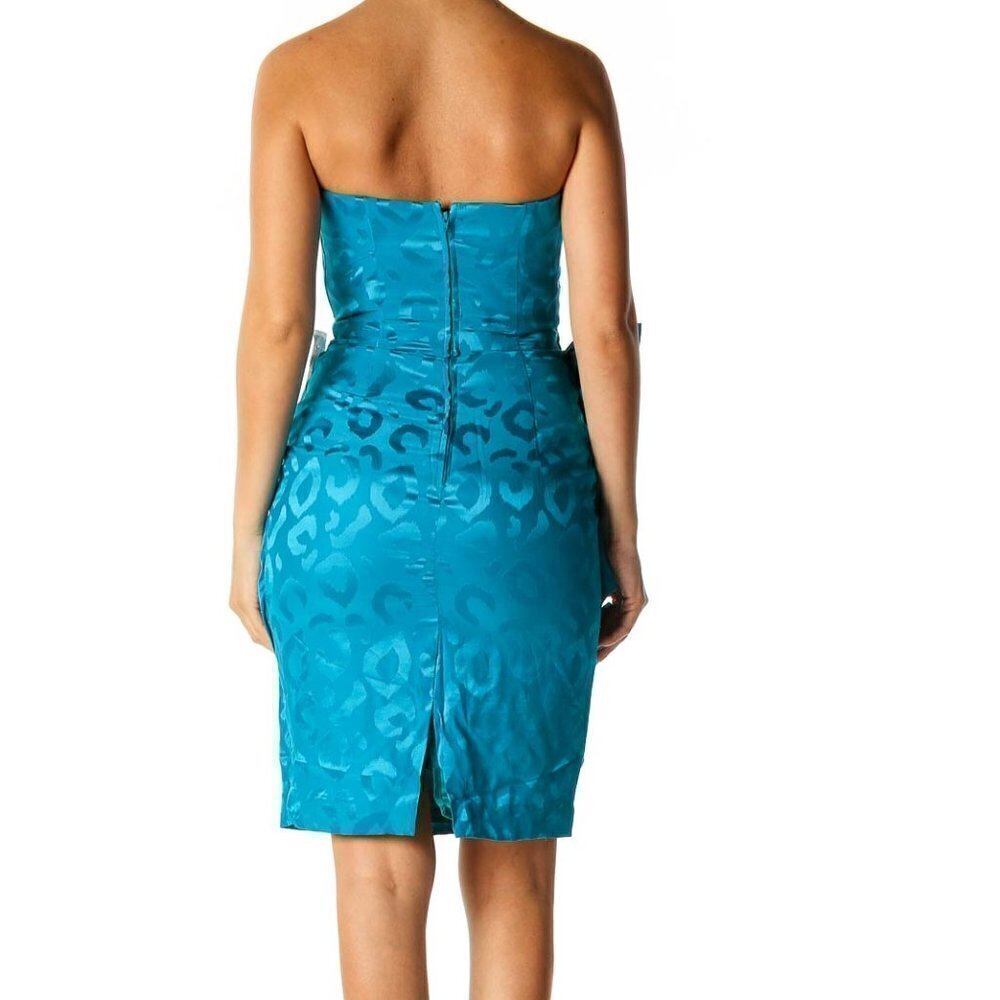 A.J. BARI Blue Animal Print Cocktail Sheath Dress - Picture 3 of 3